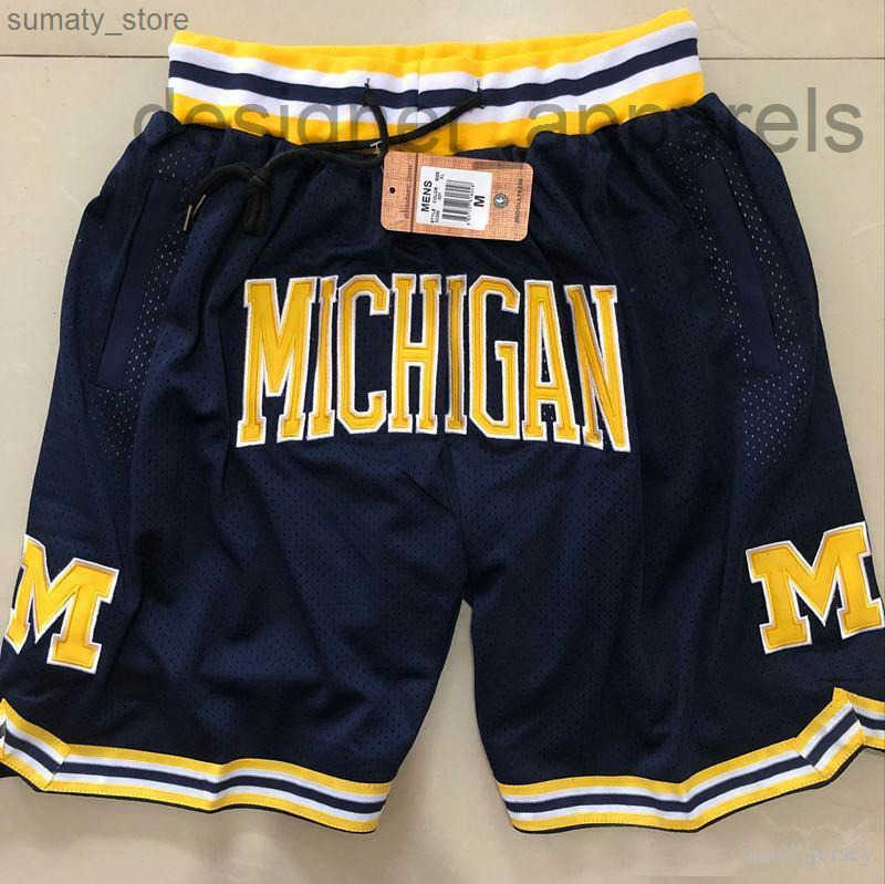 Swimwear Top Quality Mens Michigan Wolverines Basketball Shorts pantncini da basket Sport College Pants Don Pocket White Black S25214 y250613Z6TG