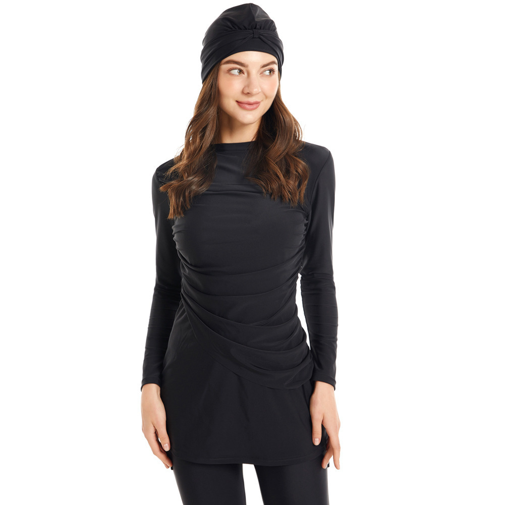 Modest Muslim Swimwear All Black Burkinis Islam Swimsuit Bikini Full Coverage Hijab Beachwear Swimwear Plus Size 3PCS 250313