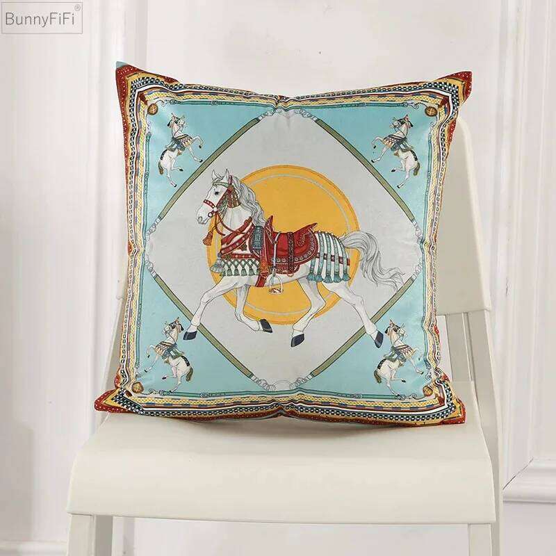 45x45cm Dutch Velvet Pillow Case Luxury Style Cushion Cover White Horse Printed Pillowcase For Bed Sofa Office Chair Car Pillows - view 3
