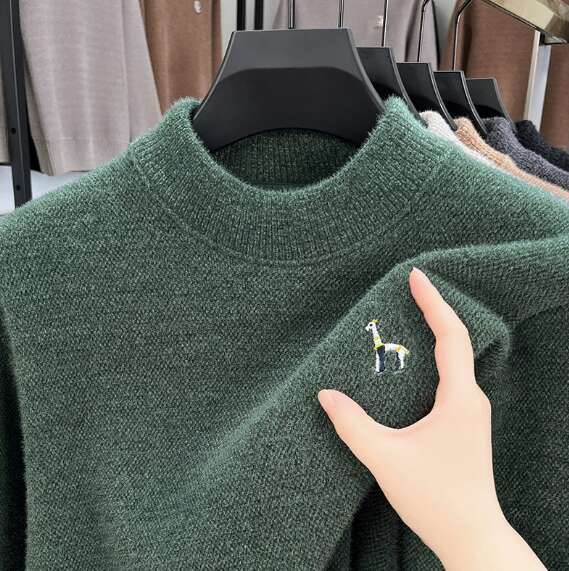 Winter thick men's sweater 2025 new style half high collar embroidered fashionable warm and high-end men's sweater H260119