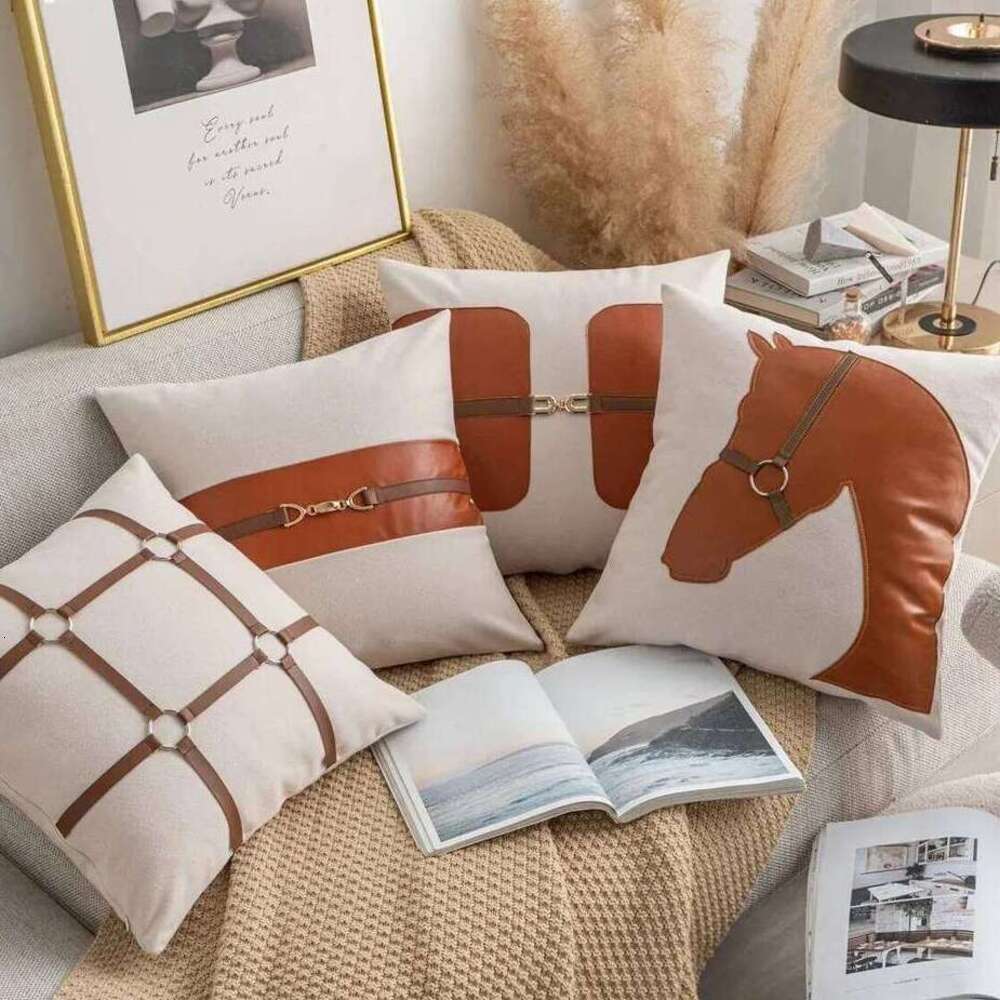 Faux Leather Horse Buckled Sofa Decorative Cushion Cover 45X45 Pillows Pillowcase Home Seat Car Decor Throw Pillow Case