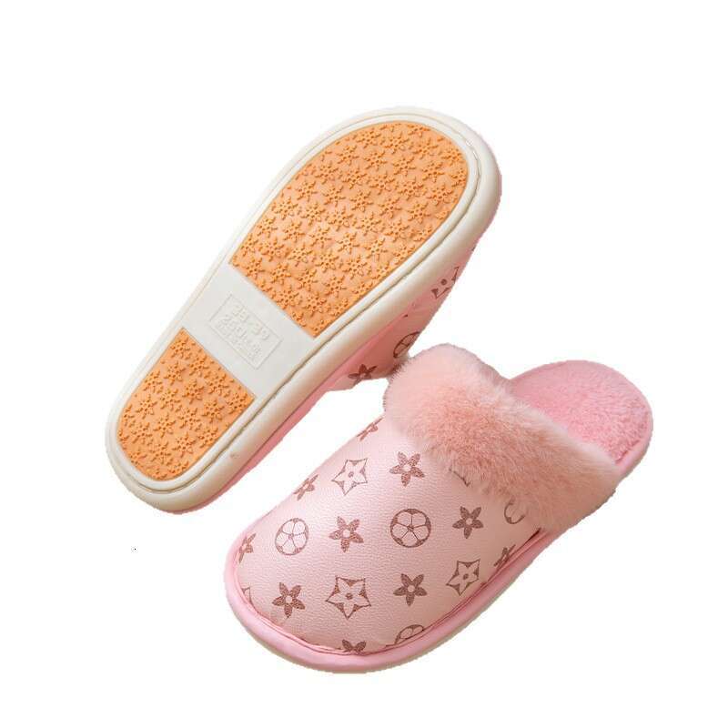 PU Waterproof Cotton Women, Autumn Winter New Style, Fleece-Lined, Warm, Non-Slip, Middle-Aged Elderly Slippers for Men, Indoor and Outdoor Wear