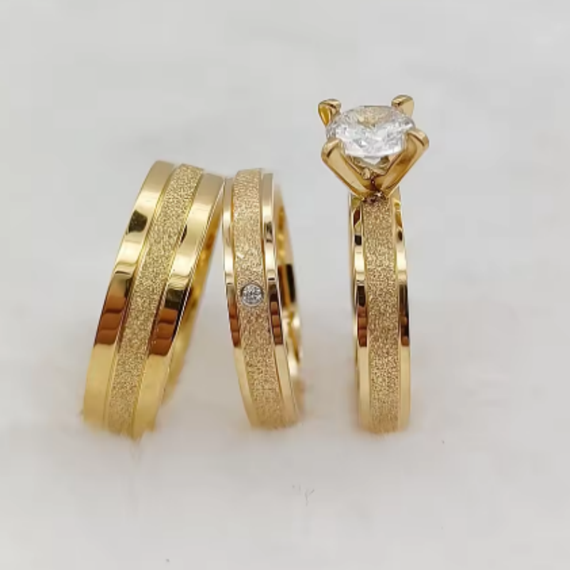 Conjunto de anillos de compromiso de boda para mujer, anillo de dedo chapado en oro de 24k, hecho a mano, 3 piezas
