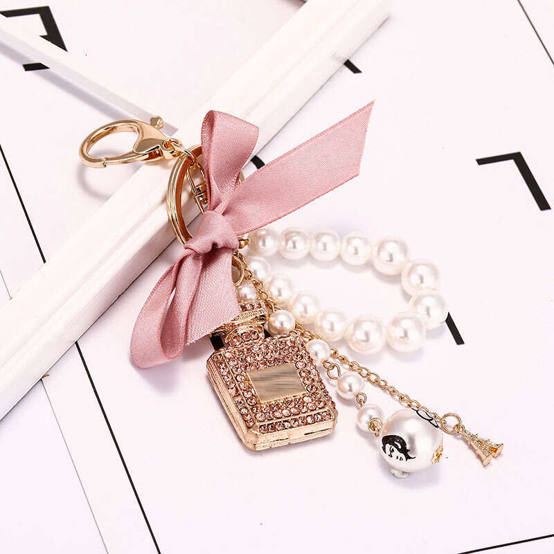 Keychain Chain with Pendant Bag Pendant Alloy Perfume Bottle Pearl Bowknot Camellia Hardware Accessories