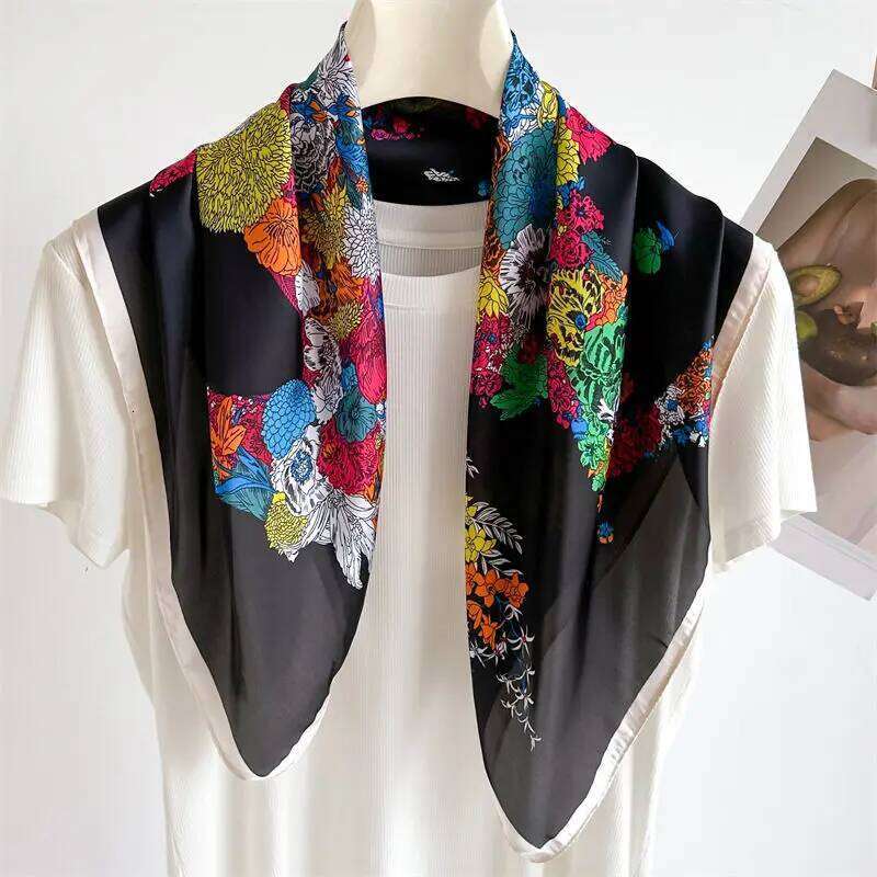 Scarf Floral Horse Print Soft Silk Like Square Multi Functional Stylish Head Wrap Korean Trendy Travel Scarf Hijabs And Blanket For Women