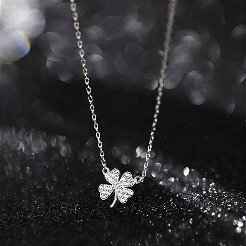 Jewellery Necklace Designer Jewellery Four Leaf Clover Luck Leaves Sweater Choker Crystal Cubic Zirconia Pendant Adjustable Chain for Daily Wear Gift 