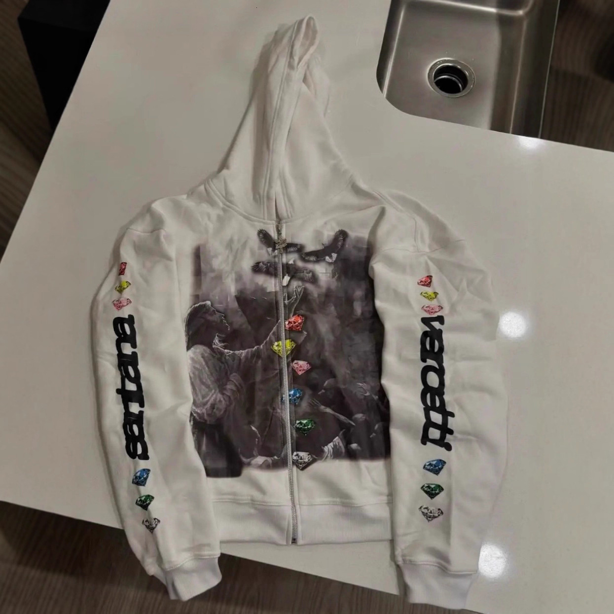 Y2K American Harajuku Street Dark Hip-Hop High Street Digital 3D Printed Zipper Hoodie Loose Sweatshirt 240822