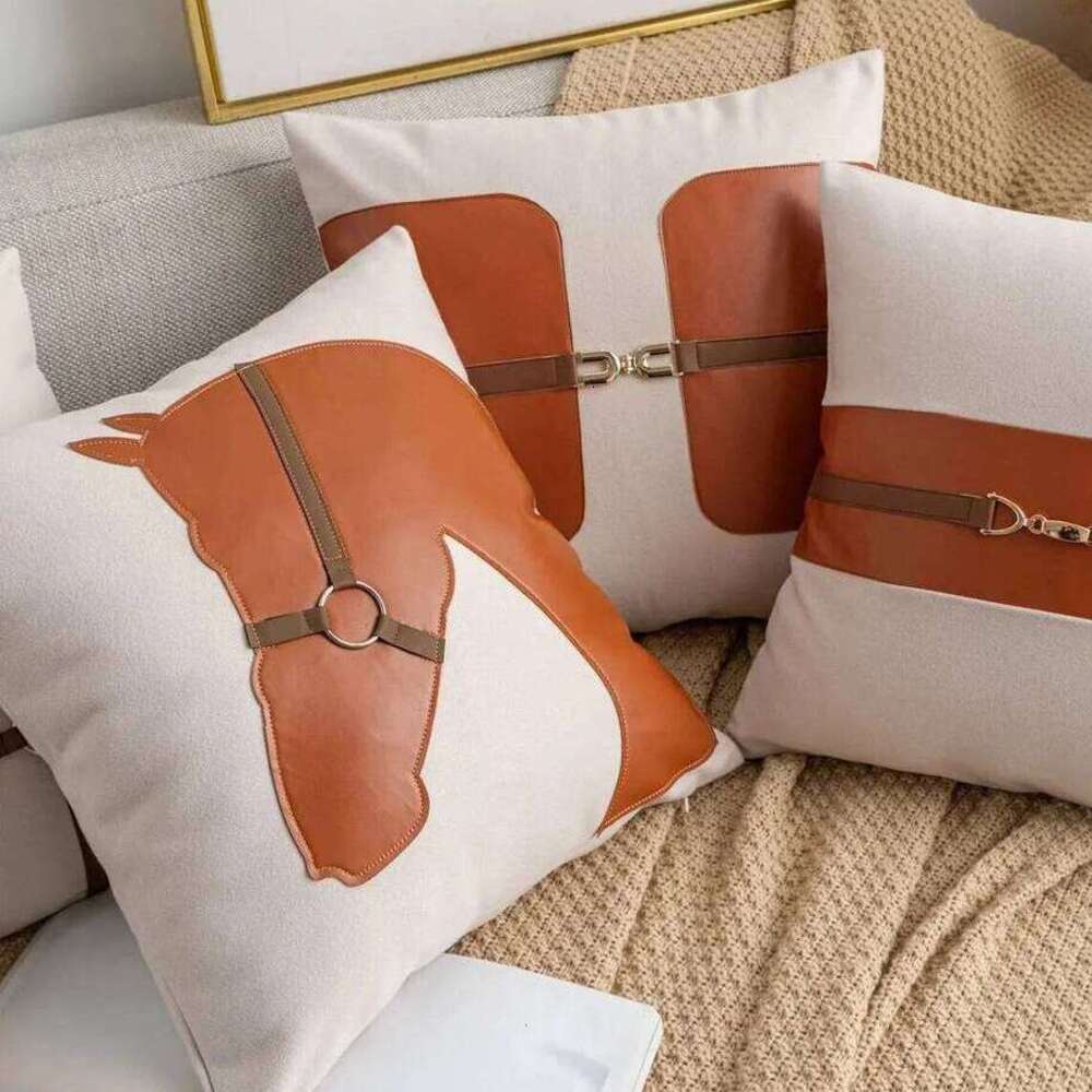 Faux Leather Horse Buckled Sofa Decorative Cushion Cover 45X45 Pillows Pillowcase Home Seat Car Decor Throw Pillow Case