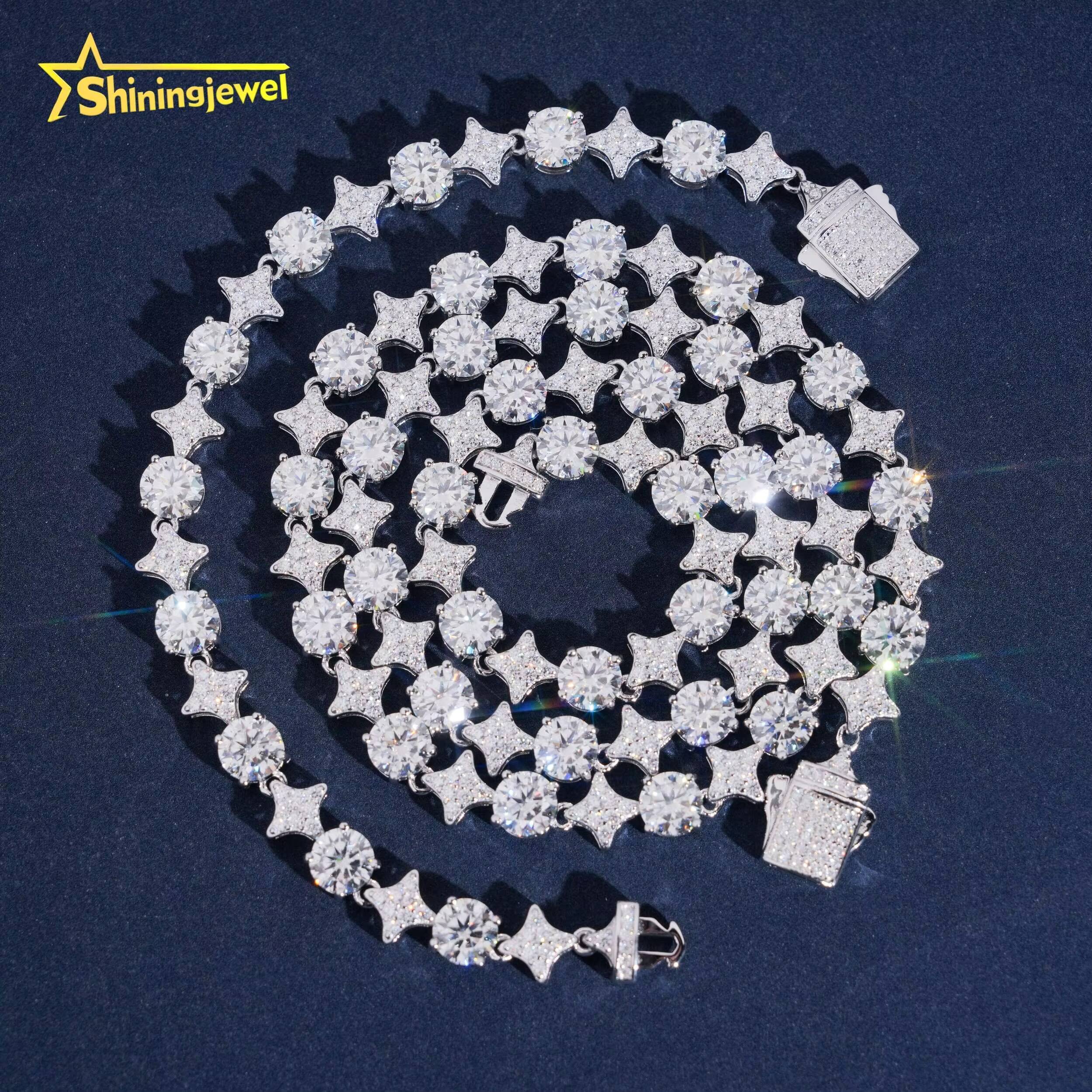 Iced Out Star Shape Tennis Chain 925 Silver Moissanite Bracelet 8mm Tennis Necklace Pass Diamond Tester Moissanite Necklace