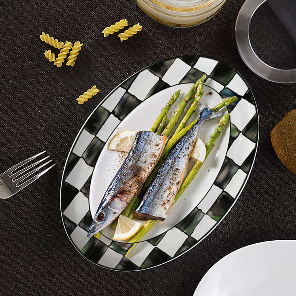 Kitchenware Creative Western Plates Black White Bone China Flat Dishes Dining Room Wedding Banquet Tableware Household Ceramic Decor