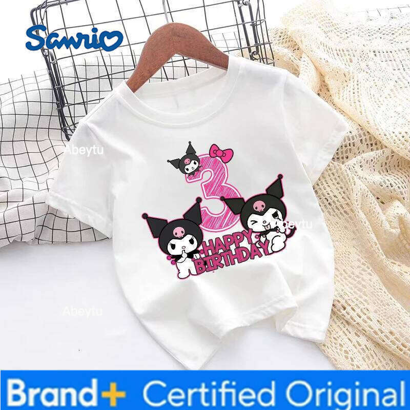 Sanrio Kuromi Number Printed T-shirt Cute Cartoon Girls Clothes Cotton Short Sleeve Children Clothing Fashion Kids Birthday Tops H260120