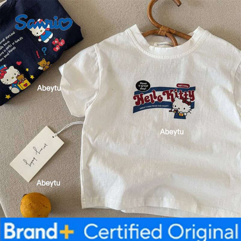 Sanrio Summer Teen Cotton T-shirt Hello Kitty Print Top Kids Clothes Sport Fashion Tshirt Baby Boys Girls Cute Short Sleeve Kid Wear H2601201