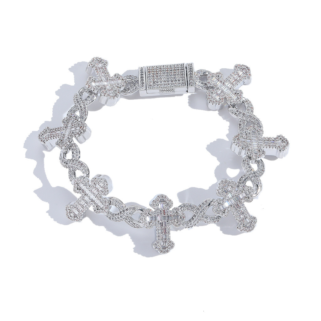 silver hip hop iced out men jewelry cross link bracelets moissanite cuban bracelet ddmysept