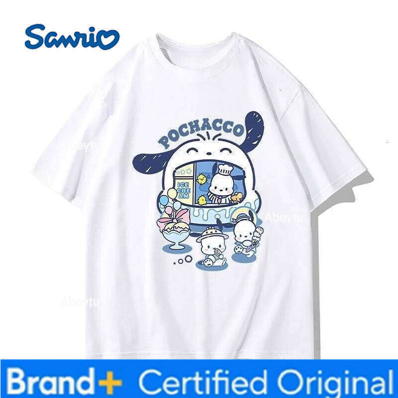 Sanrio Miniso New Pochacco Cartoon Summer Surrounding Women's Plus Size T-shirt Y2K Loose Casual Short Sleeved Top H260120