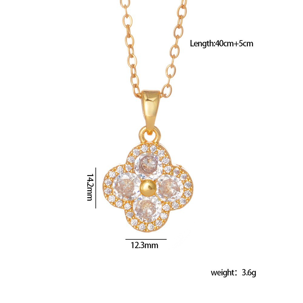 Cross-Border Hot Selling Full Zircon Lucky Colorful Diamond Four-Leaf Clover Titanium Steel Necklace for Women Ins Light Luxury Versatile Collarbone C - view 5