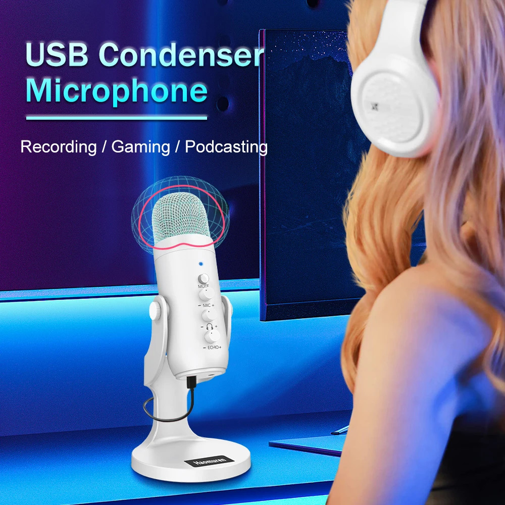 Professional White USB Condenser Microphone Studio Recording Mic for PC Computer Phone Gaming Streaming Podcast Vocals 251215