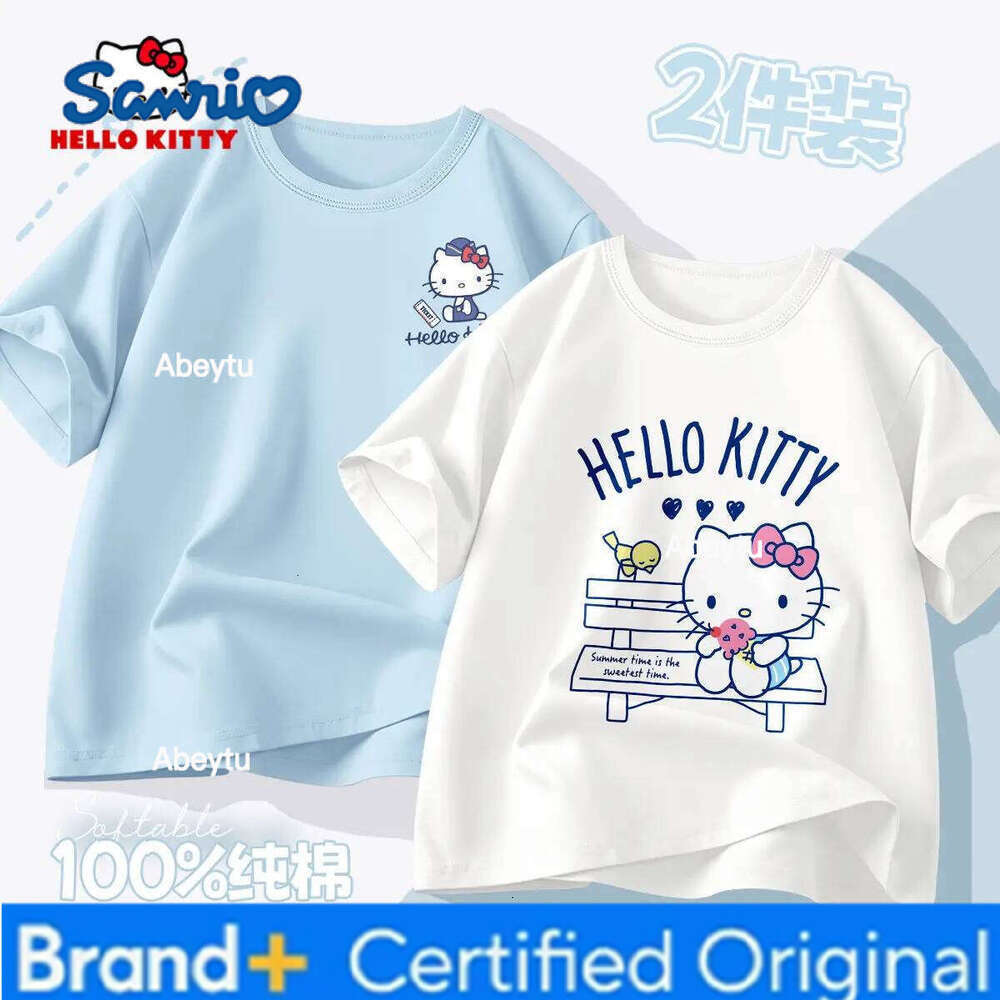 Sanrio 2 Pieces Per Pack Summer Baby Girls 100% Cotton Clothes Kid Children Girl Hello Kitty Printed T-shirts Short Sleeve Top H2601201