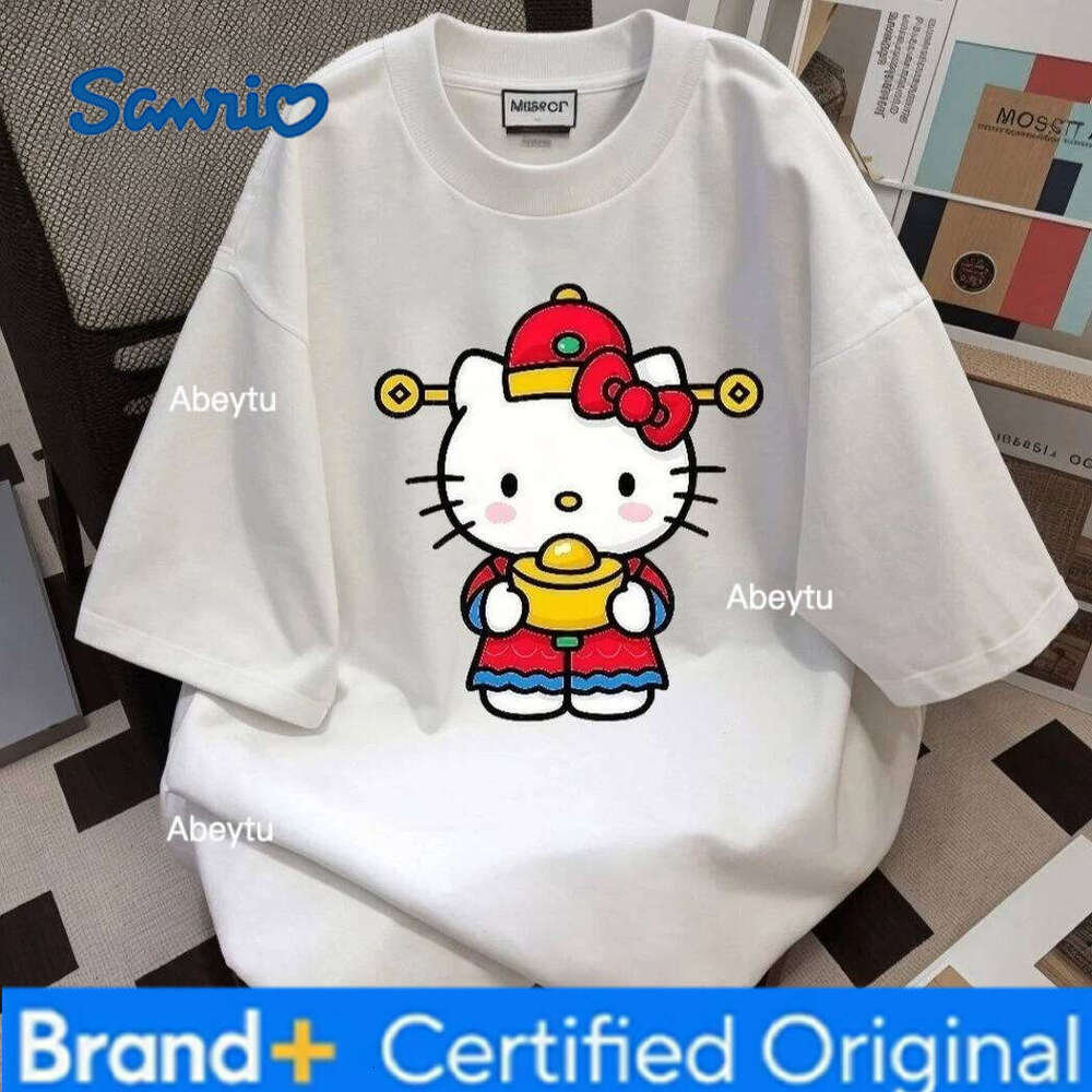 Sanrio New Pure Cotton Short-sleeved, Cute Kt Cat, Comfortable and Soft, Casual Print for A Couple H2601201
