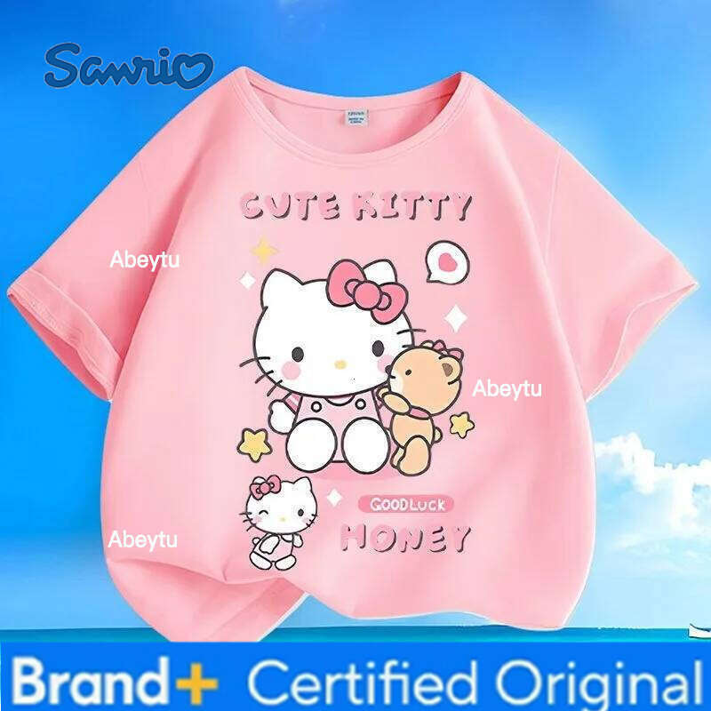 Sanrio New Hello Kitty Kids T-Shirts Summer Trendy | Cute Cartoon Crew Neck Loose Oversized Tops for Boys & Girls H260120