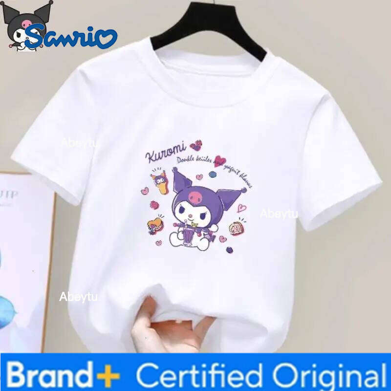 Sanrio Kuromi Kawaii Anime Girls T Shirt Cartoon Round Neck Short Sleeve Summer New Style Stylish Sweet Soft Comfortable Cotton H260120
