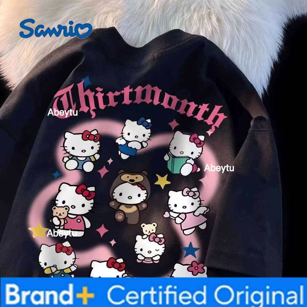 Sanrio 25 Summer Sweet Cute Hello Kitty Printed Cotton Short Sleved Tee Loose Casual Kids Girls T-shirts Versatile For Women's Tops Y2K H260120