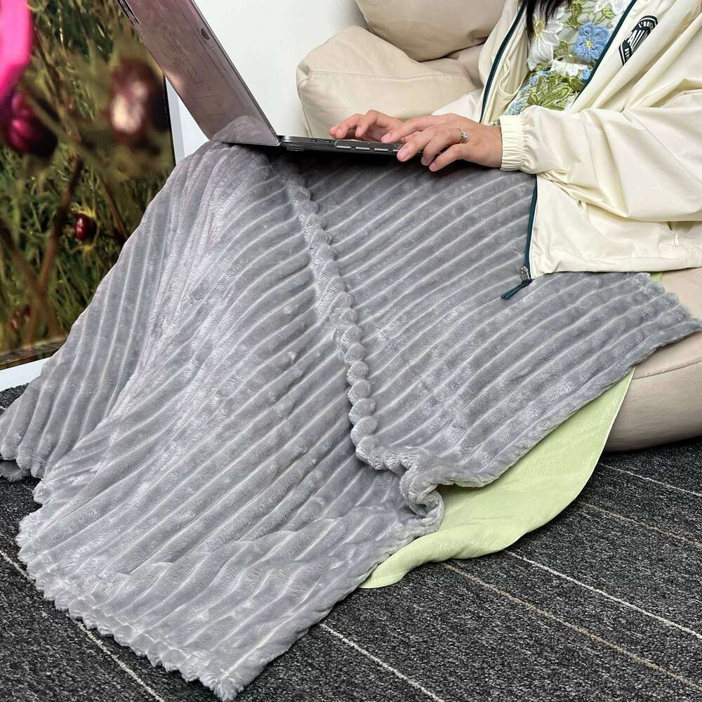 Flannel Poncho 70x100cm Grey Ribbed Striped Soft Warm Throw Blanket for Sofa Couch Office Home Travel Cozy Shawl Wrap W260120