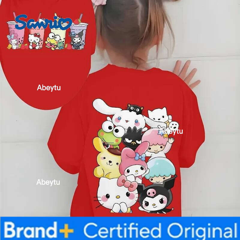 Sanrio Kuromi Cute Anime T-shirt Children's Summer New Style, Casual Fashionable Pure Cotton Top for Boys and Girls H260120