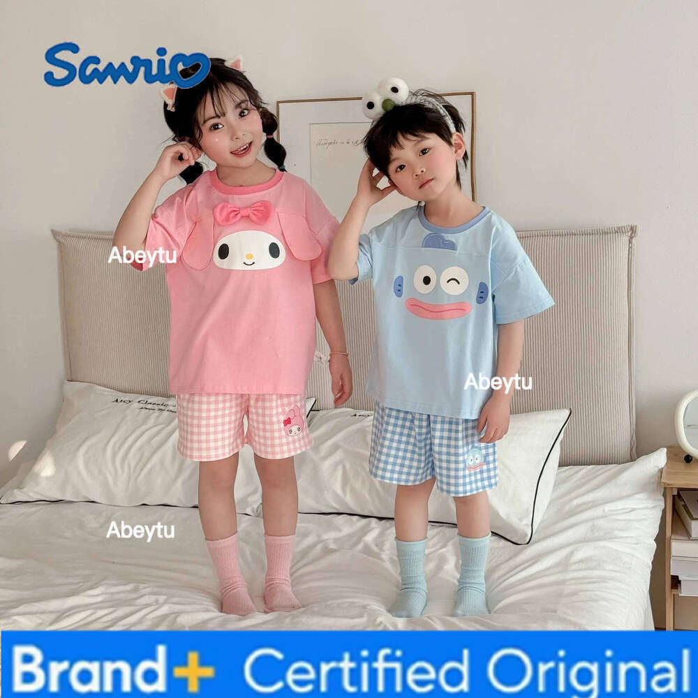 Sanrio Children 2Pcs Kuromi Kawaii Tops My Melody Tshirt Pochacco Suit Hangyodon Shorts Household Clothes Pajamas Studen New Hot H260120