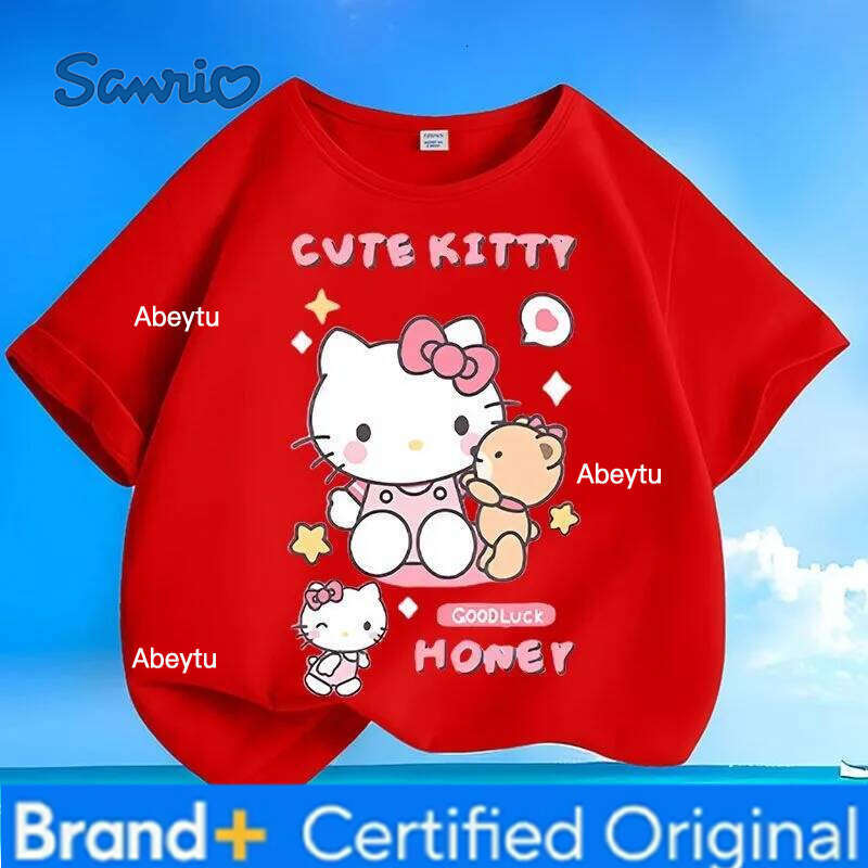 Sanrio New Hello Kitty Kids T-Shirts Summer Trendy | Cute Cartoon Crew Neck Loose Oversized Tops for Boys & Girls H2601201