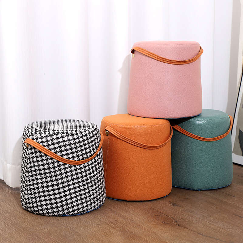 Internet Celebrity Style Houndstooth Small Light Handheld Home Living Room Solid Wood Modern Simple Adult Changing Stool