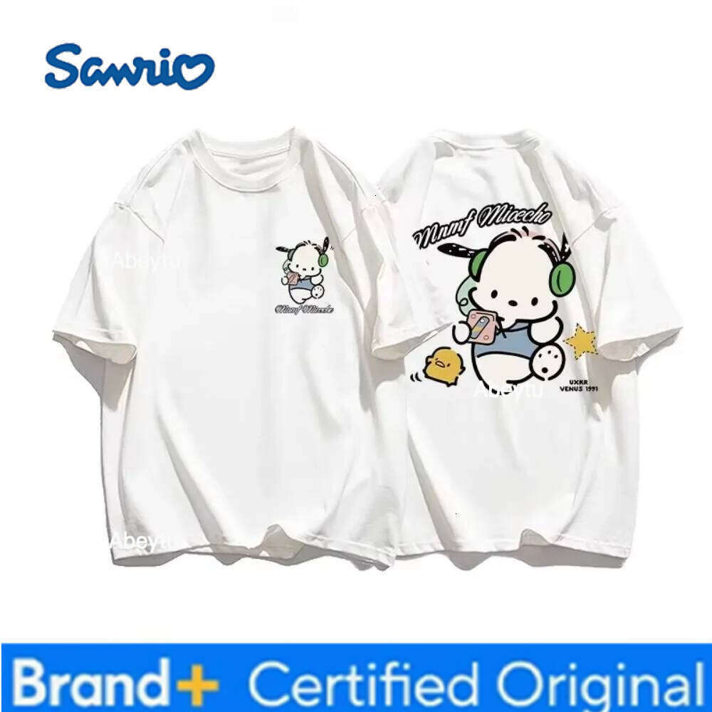 Sanrio MINISO Trendy Pochacco 2025 Summer New Men's Plus Size T-shirt Loose Casual Versatile Short Sleeved Top Cotton and Soft H260120