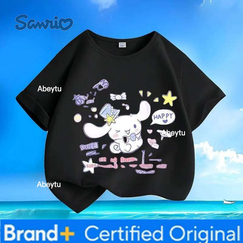 Sanrio Summer Hot Sale Cinnamoroll Anime Kids T-shirt Comfort Loose Breathable Machine Washable Low Maintenance Tops H260120