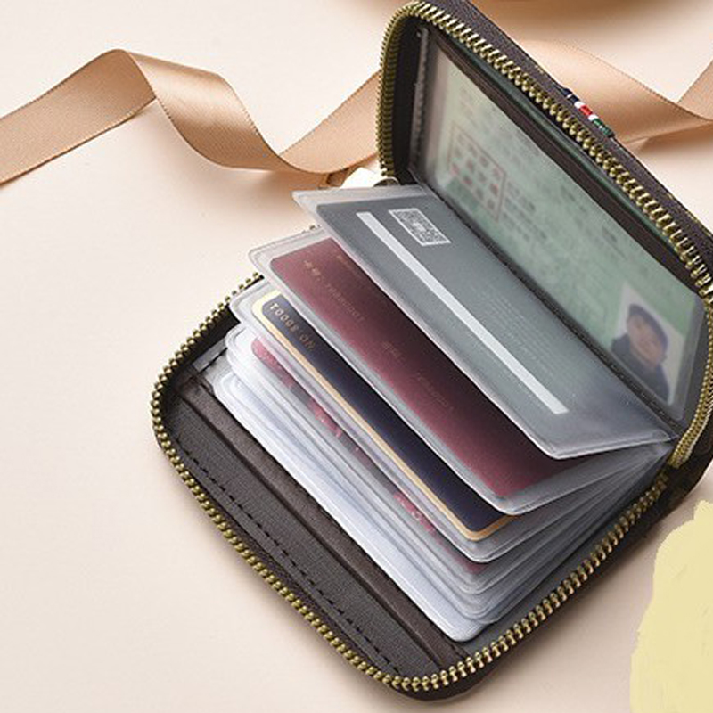 Vintage Monogram Zip-Around Card Holder Compact Multi-Slot Wallet for Coins & Cards