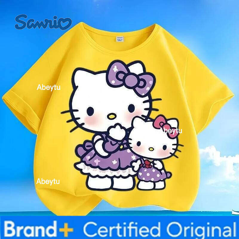 Sanrio Best-Selling HelloKitty Kids Tees Summer New Crew Neck Loose Casual Short Sleeve Tops for Boys Girls H260120