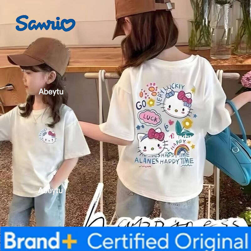 Sanrio Children Sweet Cartoon Hello Kitty Printed Top Kids Clothes Summer Fashion T-shirt Baby Girls Cute Short Sleeve H260120