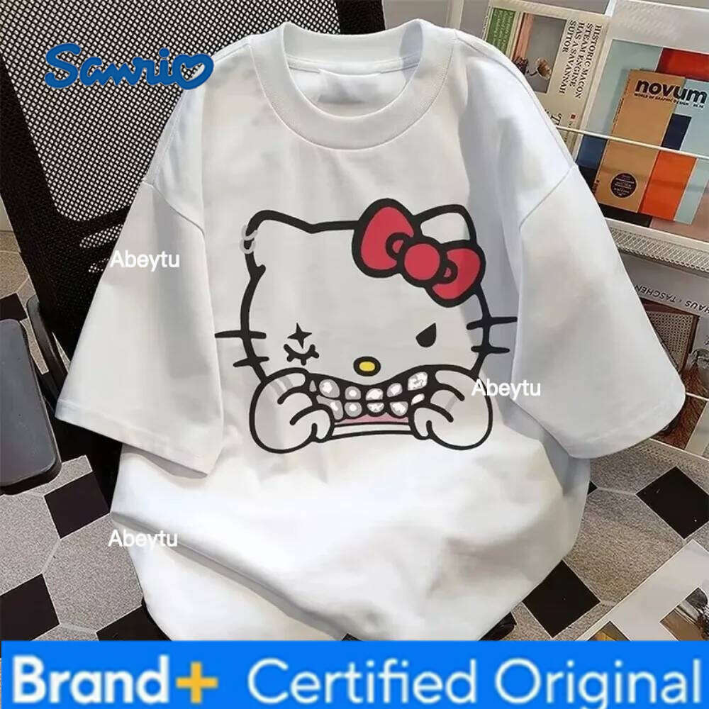Sanrio MINISO Fashion New Hello Kitty Women's Cute Top Super Neutral Couple Trendy Harajuku Plus Size T-shirt H260120