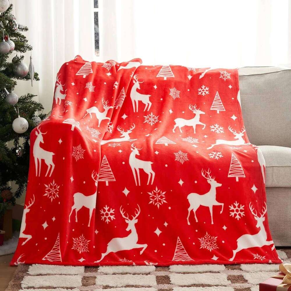 Soft Flannel Christmas Blanket Warm Plush Holiday Decor - Winter Cozy Present Throw for Couch W260120