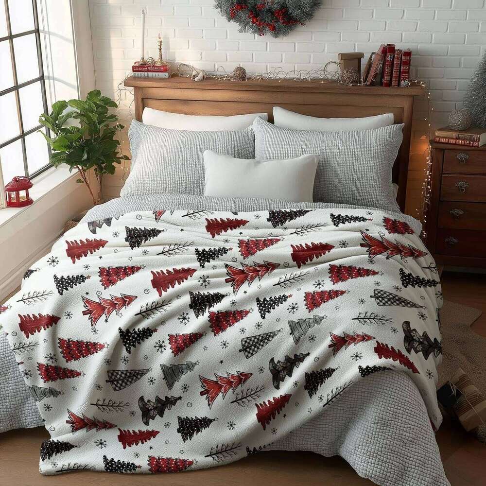 Christmas Flannel Blanket Throw Red Reindeer Soft Fuzzy Plush Cozy Blankets Couch Sofa Bed Lounging Ideal Gifts for FAMILY W260120