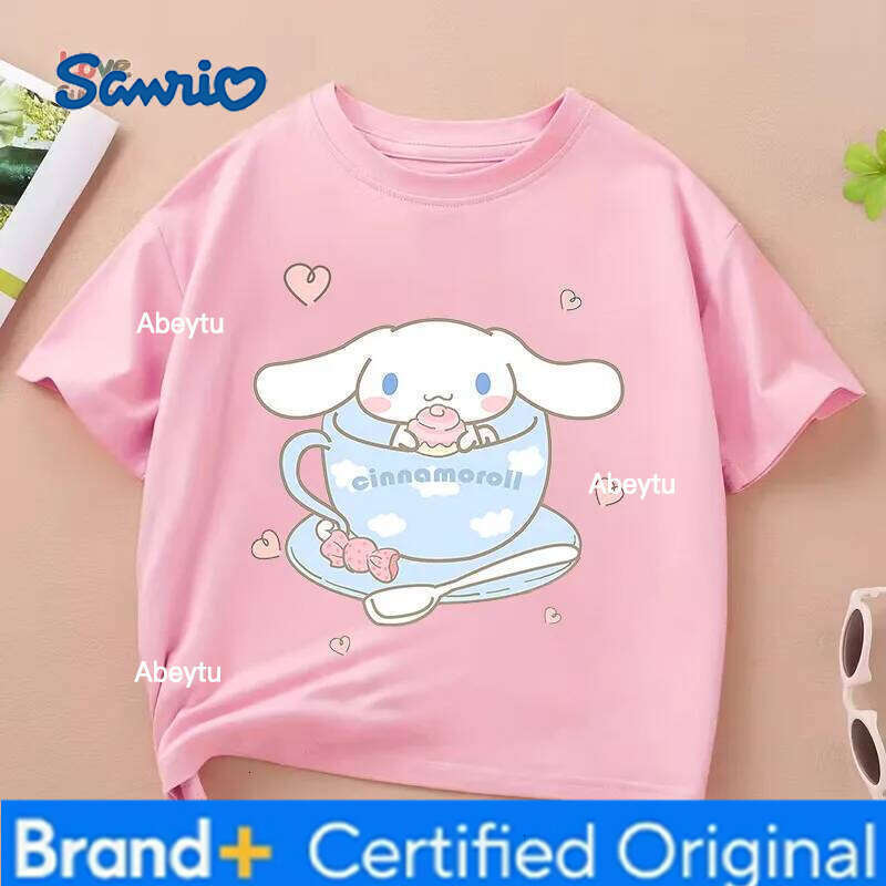 Sanrio Cinnamoroll Girl Cute Casual Short Sleeve 2026Summer Print T-Shirt Perfect Gift Children Aged 4-14 Trendy for Streetwear H260120