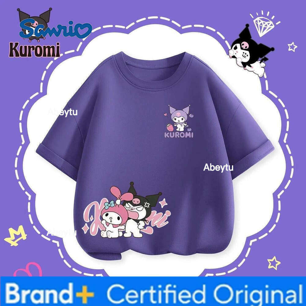 Sanrio Teen Children Sweet Cartoon KUROMI Print Top Kids Clothes Summer Fashion T-shirt Baby Girls Cute Short Sleeve H260120