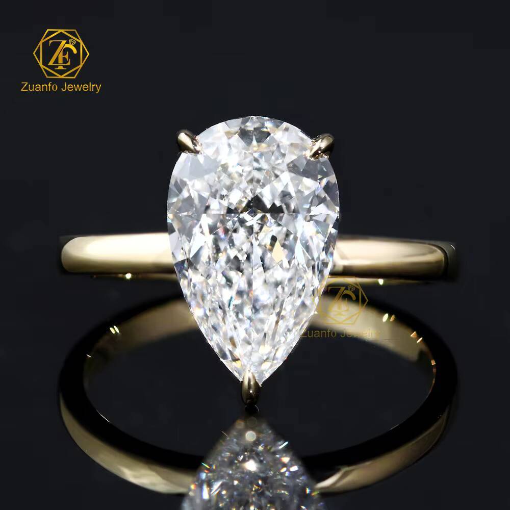 Custom IGI Certified CVD Diamonds Pear Cut 1ct 2ct 3ct DEF Lab Grown Diamond Ring 14K 18K Real Gold Promise Wedding Ring