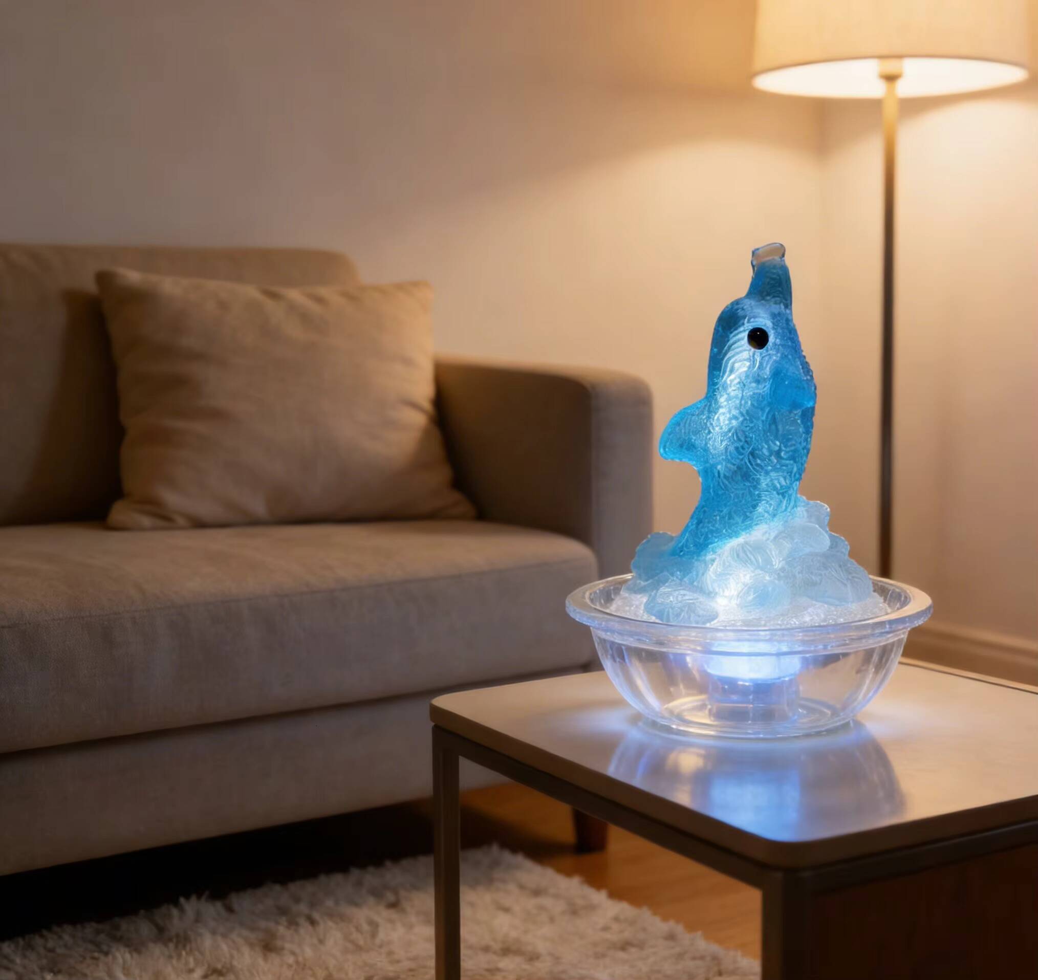 USB Dolphin LED Fountain Night Light - Romantic Desktop Decoration