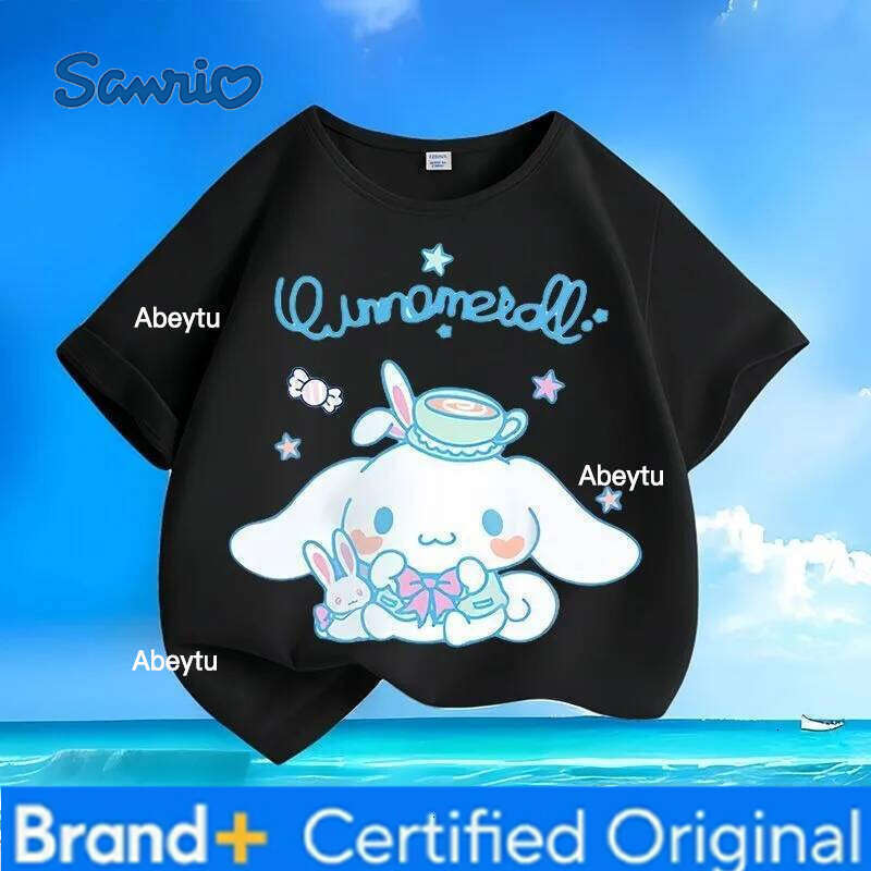 Sanrio Popular Summer Cute Cinnamoroll Kids T-shirt New Loose Breathable Sweat-wicking Skin-friendly Tops for Boys Girls H260120