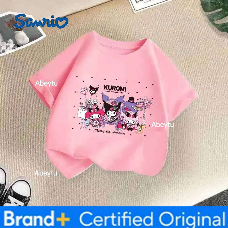 Sanrio Summer Fashion Lovely Cartoon Anime Printing Pullover Tops Girls Trend Chic T-shirts Children's Tees H260120