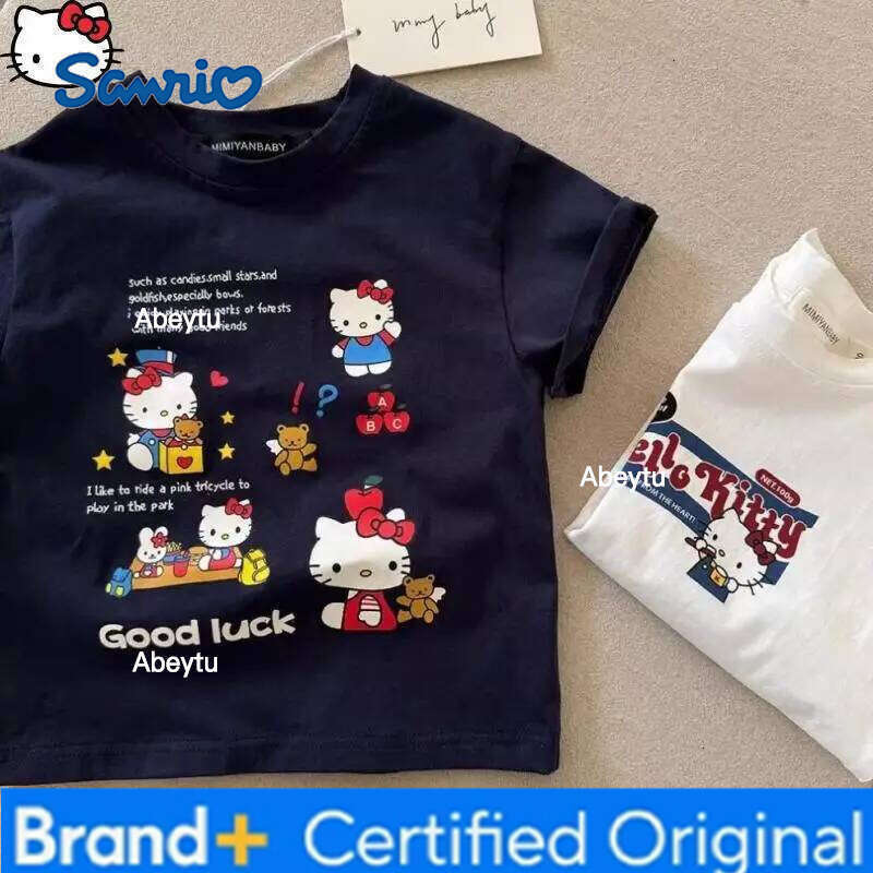 Sanrio Hello Kitty Girls T Shirt Cotton s Summer New Anime Fashion Short Sleeve Kids Cartoon Korean Kawaii Versatile Breathable H260120
