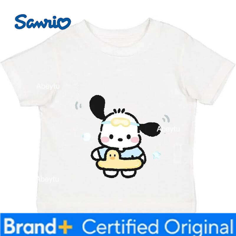 Sanrio 2024 New Summer Women HelloKitt pochacco Printed Round neck slim fit versatile Y2K top H260120