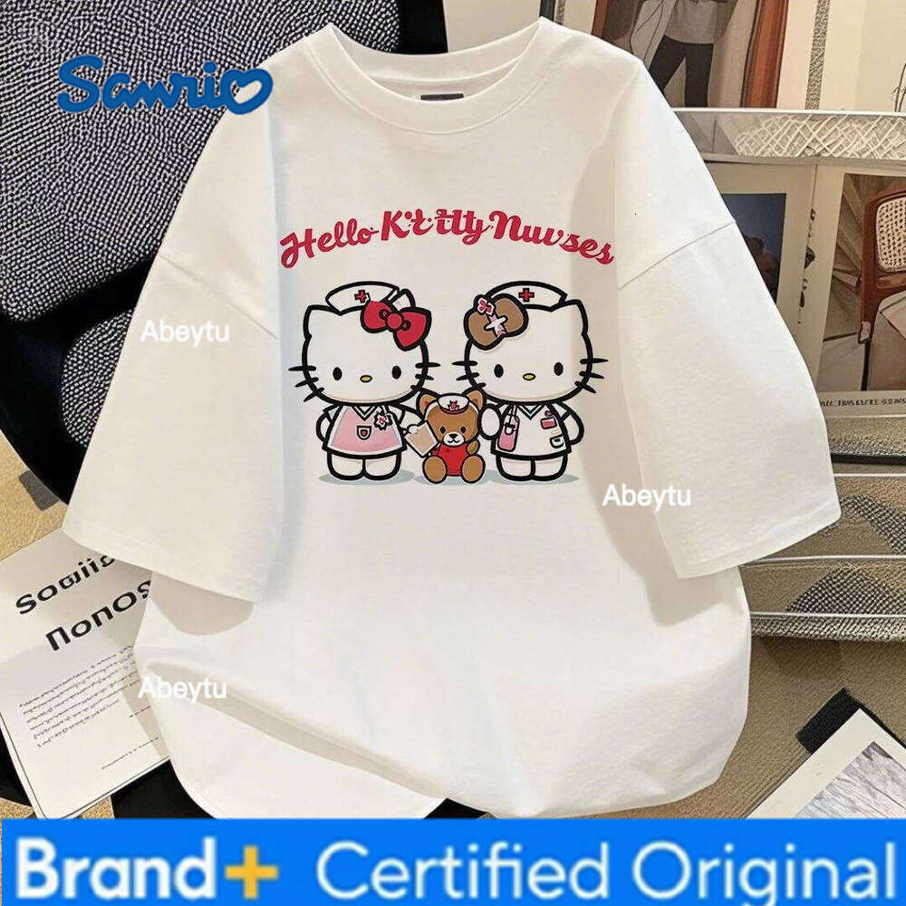 Sanrio American-style Cute Hello Kitty Printed Round-neck Pure Cotton Men's Short-sleeved T-shirt for 2025 Summer Couple H260120