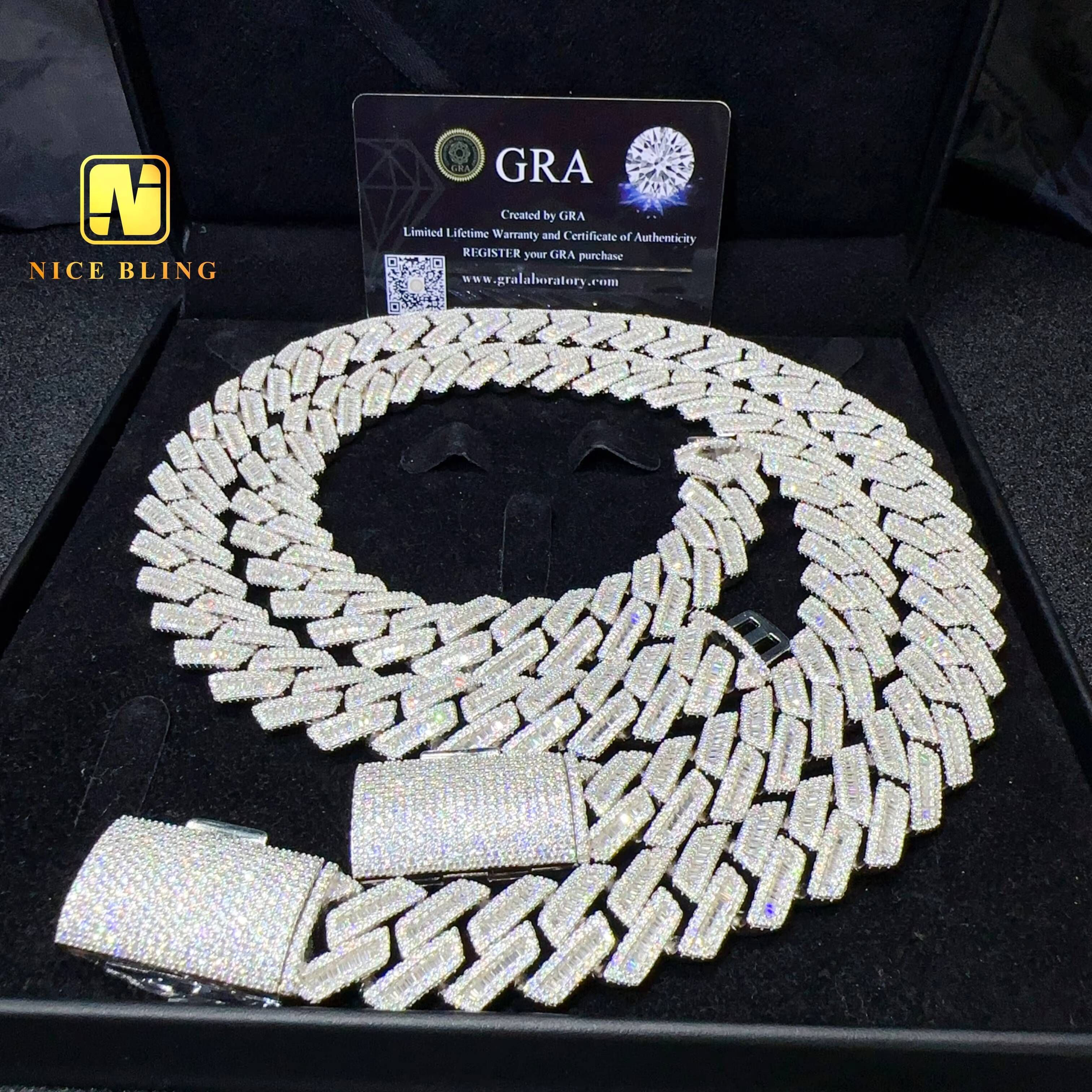Big Size Cuban Chains 18mm Baguette Cut Moissanite Cuban Link Necklace Buss Down Iced Out Men Cuban Chain