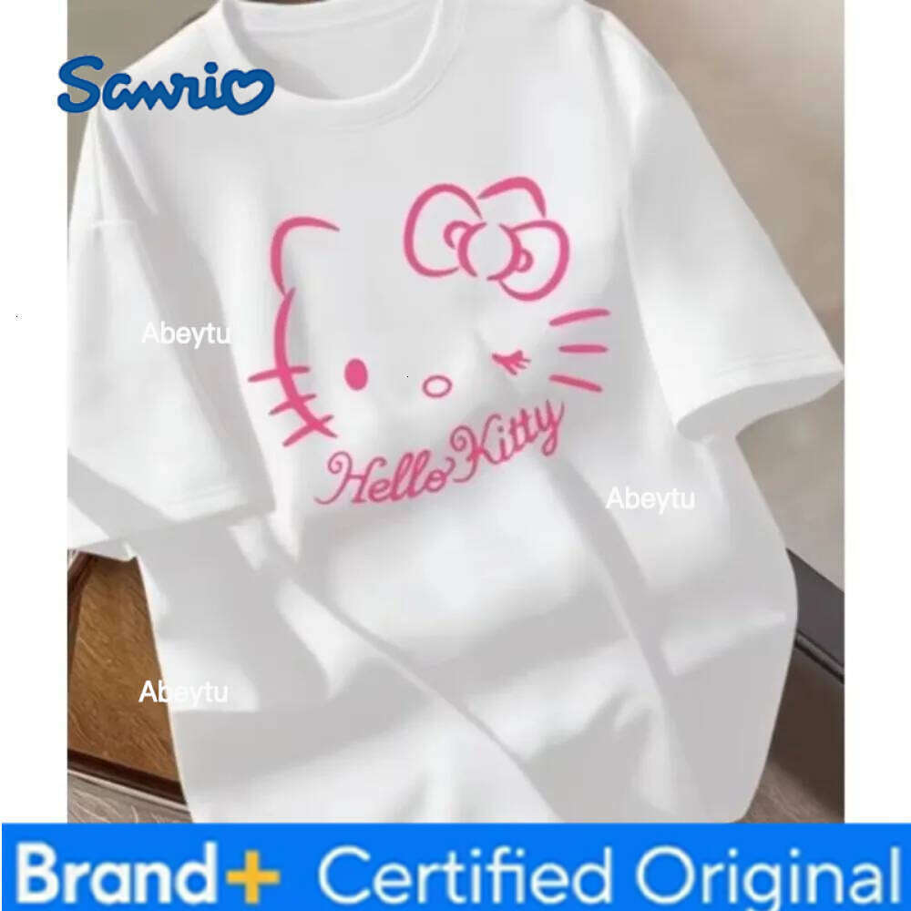 Sanrio MINISO Hello Kity Cartoon Printed Men's Short Sleeved T-shirt for Summer Casual and Comfortable Cotton Round Neck Y2K Top H260120