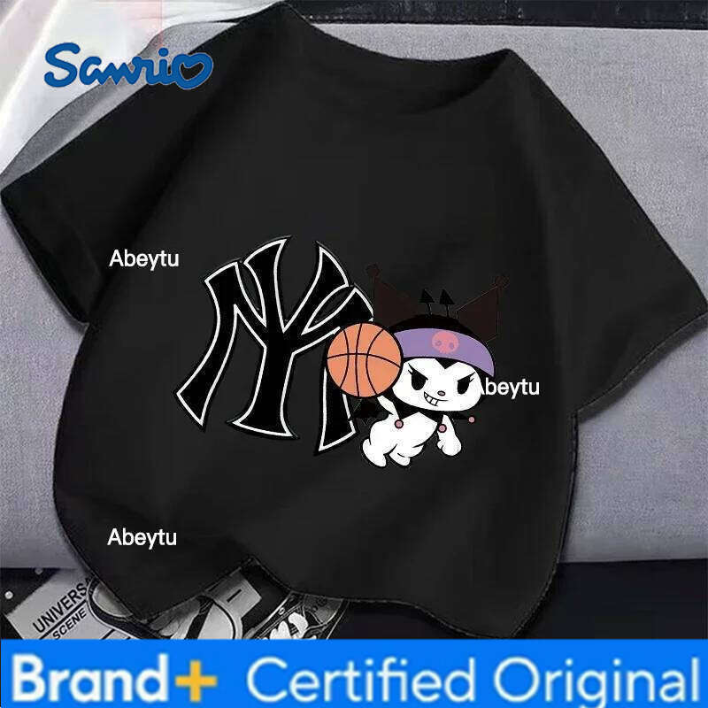 Sanrio Kuromi Kids T-shirts Kawaii Anime Short Sleeves Figures Cotton Tees Summer Round Neck Girls Clothes Tops Toddlers Clothing Gift H260120